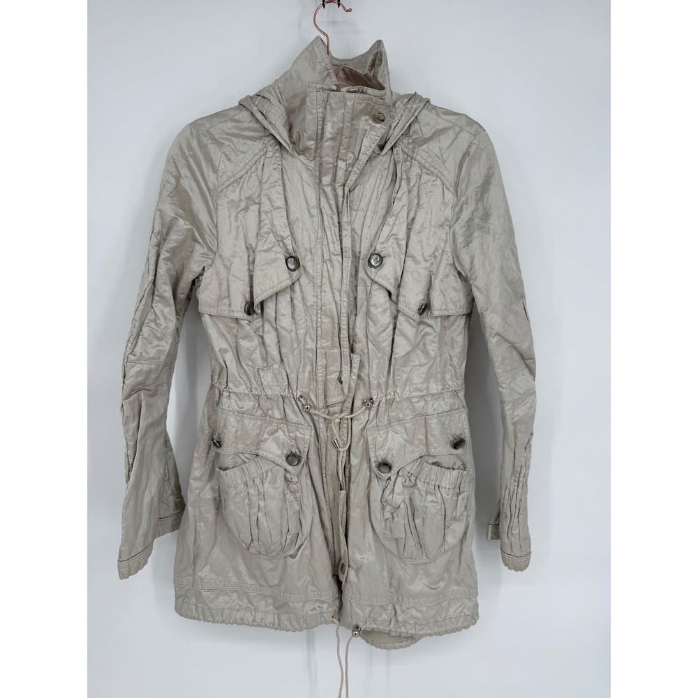 Laundry by Design Lightweight Hooded Utility Jacket Beige Drawstring Sz L